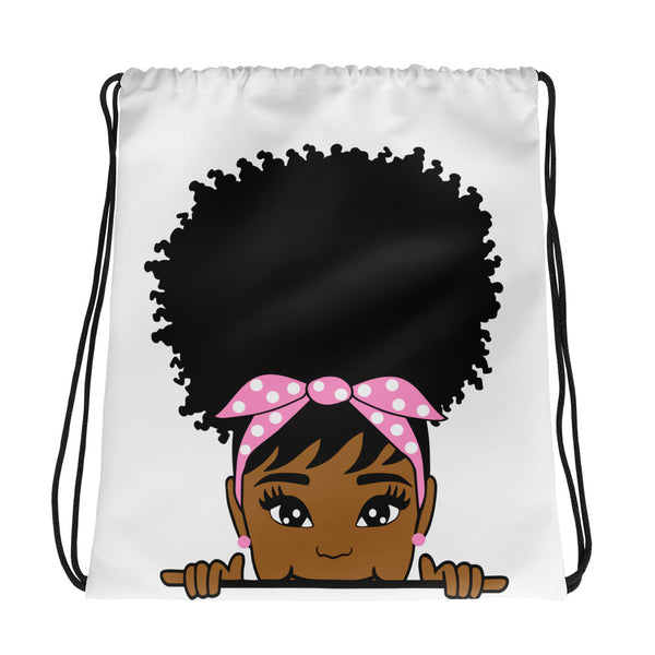 Peekaboo Afro Puff Drawstring bag